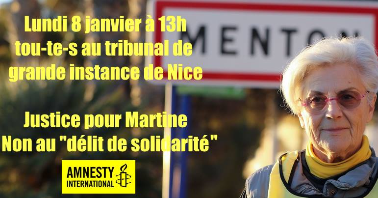 Soutien à Martine Landry d'Amnesty (le 8 janvier)